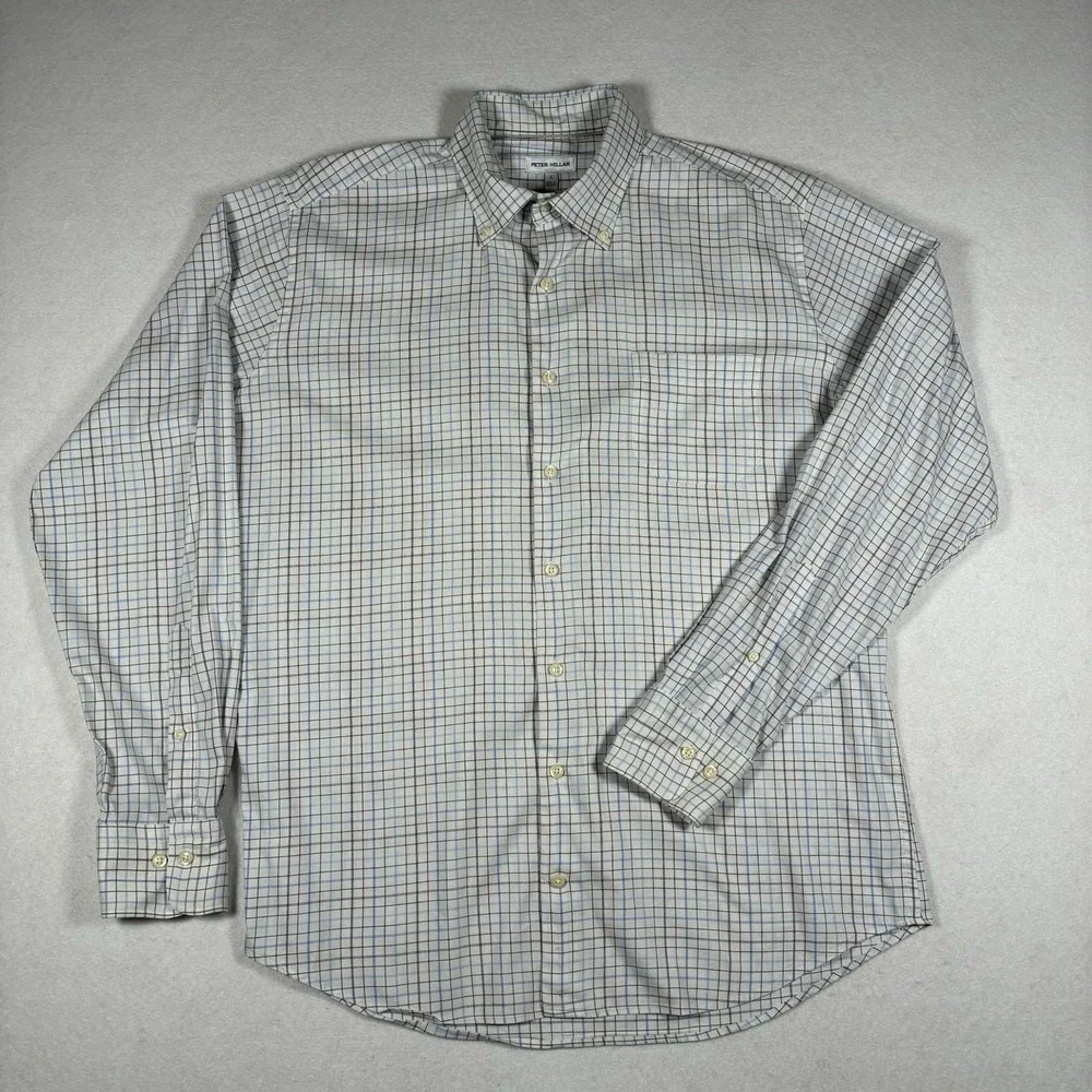 Peter Millar Mens L White Multicolor Check Button Stretch Casual Performance